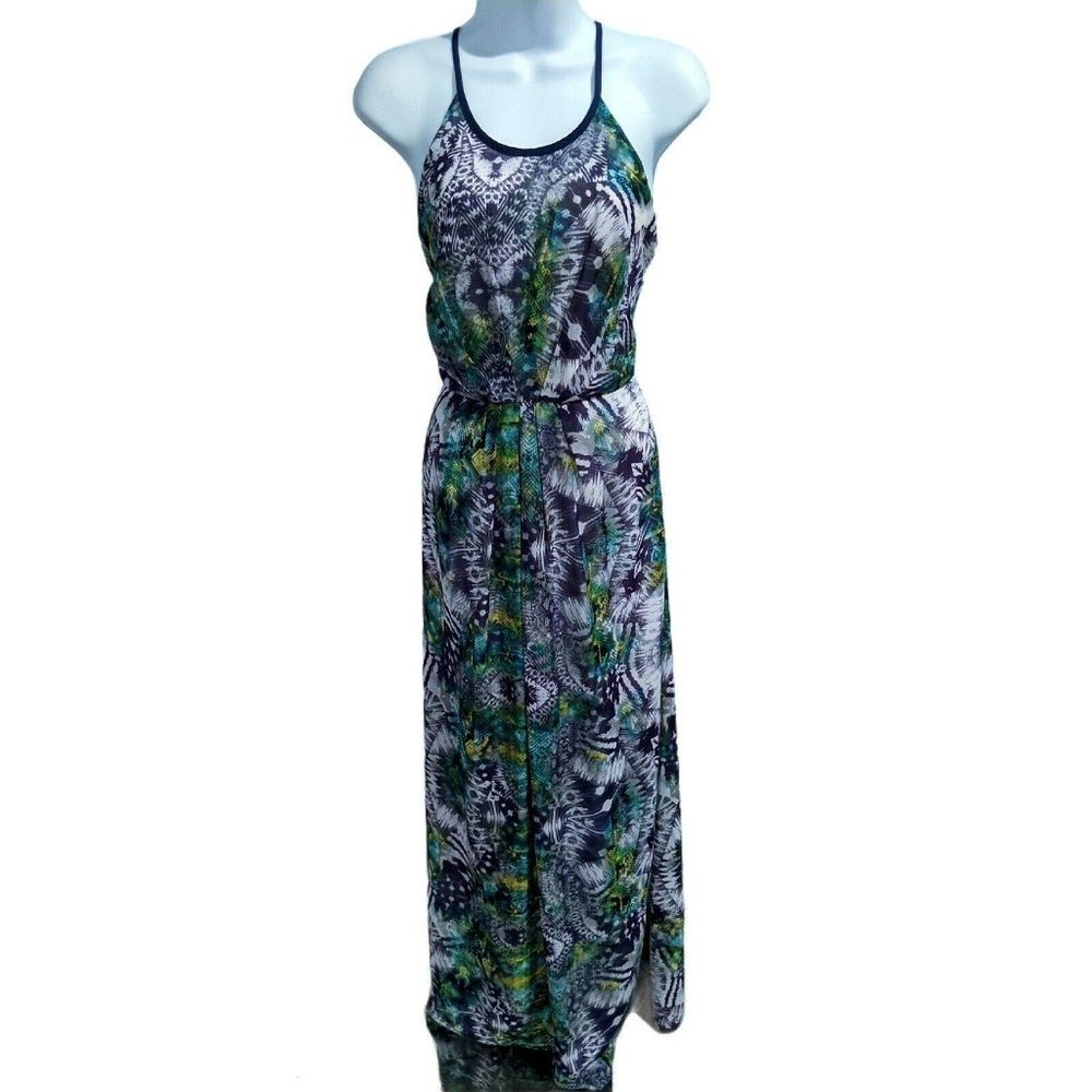 Zinga Blue Print Sleeveless Non Stretch Maxi Dress Size S